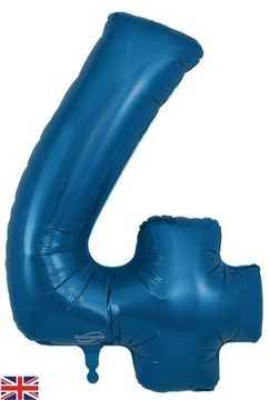 Oaktree 34inch Number 4 Metallic Navy Blue - Foil Balloons